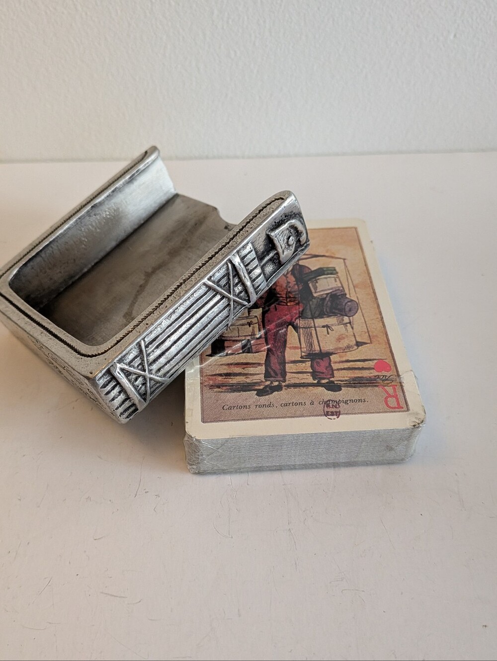 Vtg French Pewter Playing Card Box 1789 Bicentennial Holder Deck Sleeve Liberte